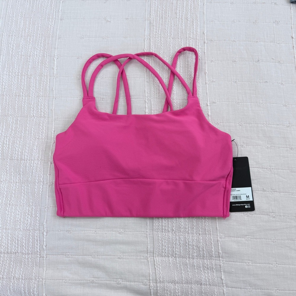90 Degree by Reflex Rib Soma Multi Straps Bra Womens M Pink Raspberry Sorbet